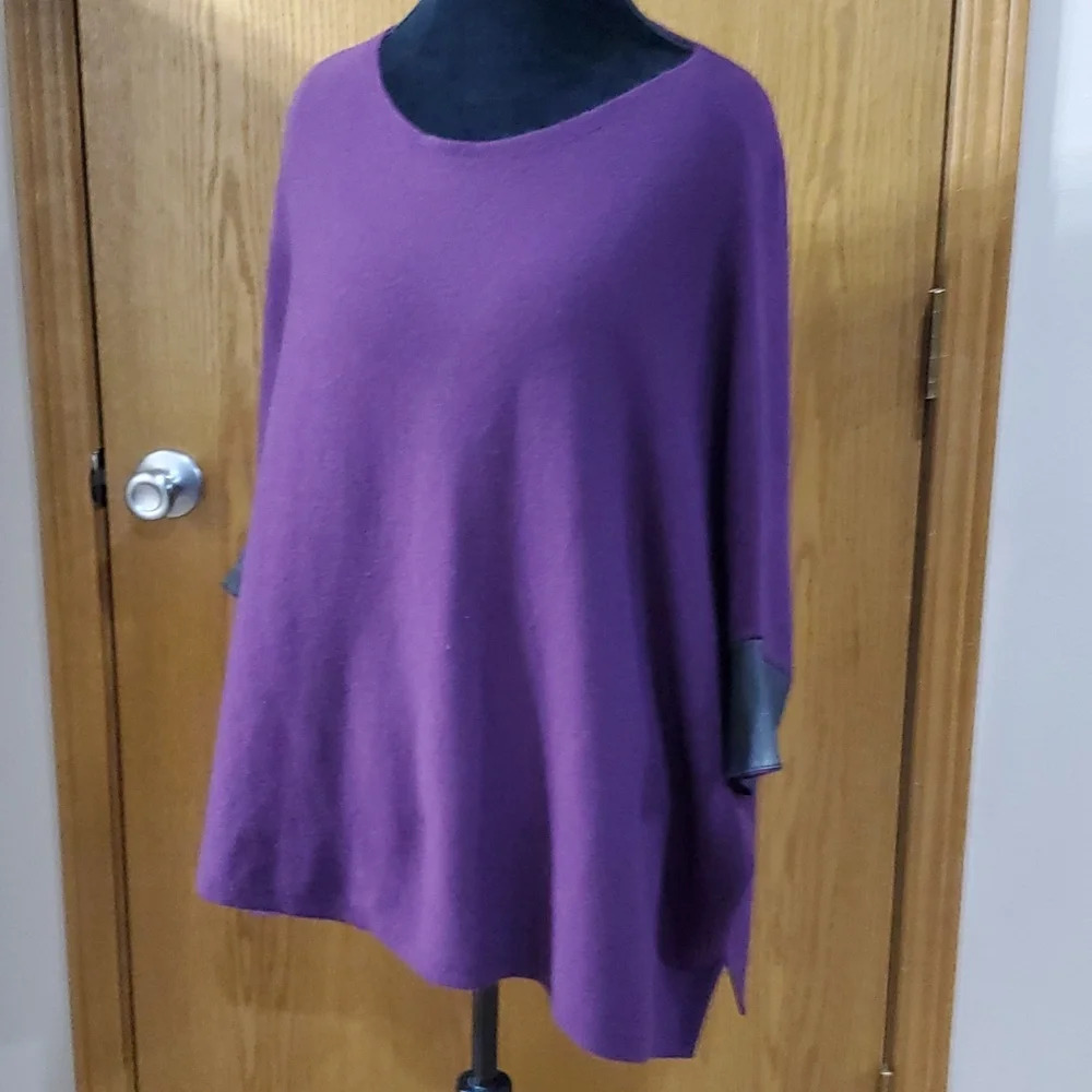 Eileen fisher purple soft light dolman sweater boxy faux leather cuff sweater